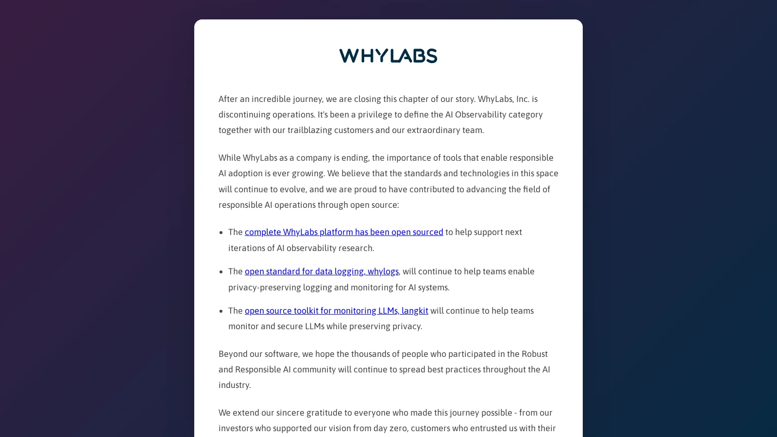 WhyLabs — скриншот